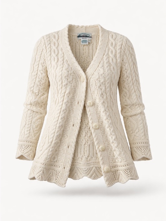 Aran Crafts Sweaters - Aran Crafts Ireland 100% Merino Wool Cable Knit Cardigan Sweater S Cream